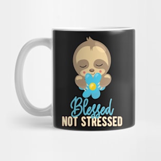 Blessed Not Stressed Sleepy Sloth Holding Flower Mug